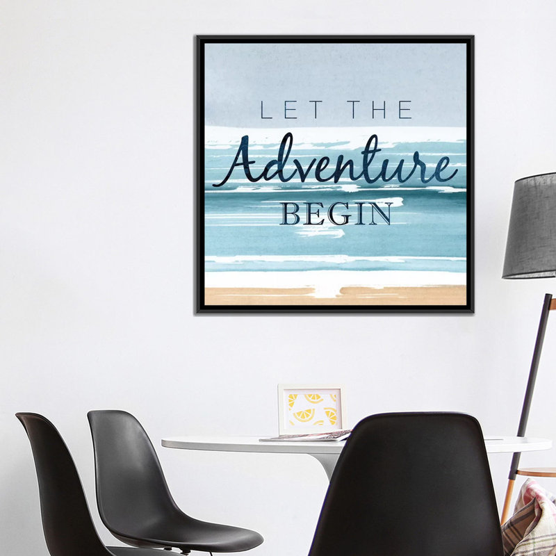 «let the adventure begin', art textuel sur toile, H 37 po x l 37 po x P 1,5 po, Toile avec cadre noir, Pas de tapis