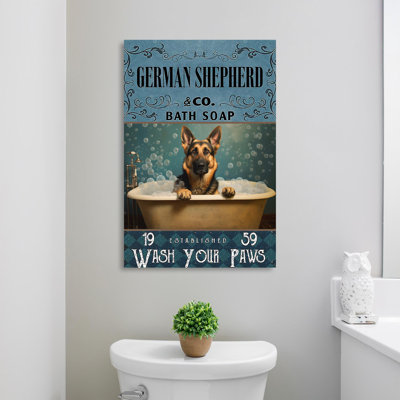 Impression sur toile, "German Shepherd Bath Soap 1"