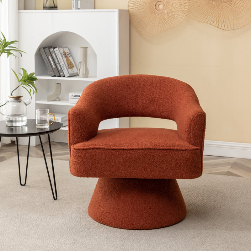 Fauteuil demi-tonneau pivotant de 28 po Kenzlee, Tissu orange en peluche