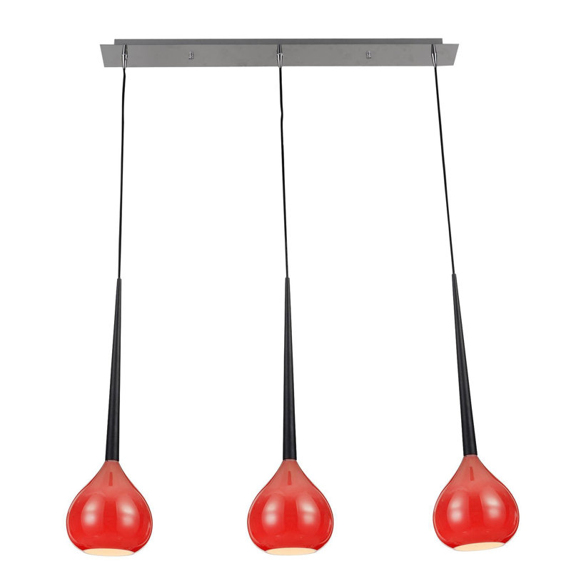 Malachi 3 - Light Chrome Kitchen Island Pendant, Red
