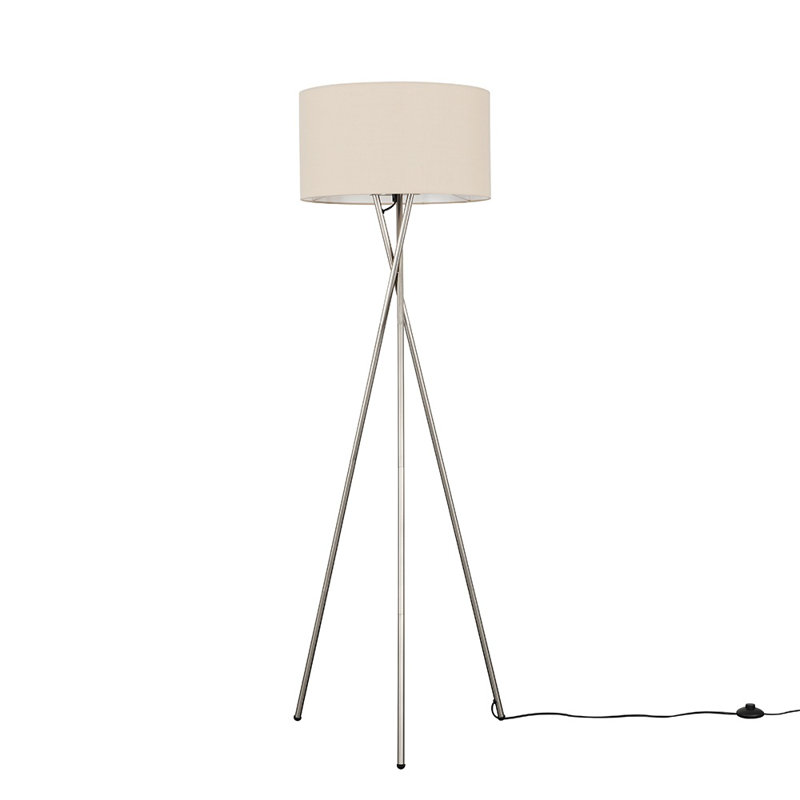 Misner 155cm Camden Tripod Floor Lamp with Large Reni Shade, Beige, Yes, Brushed Chrome 