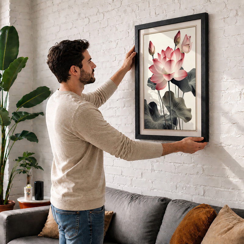 Lotus in Bloom Botanical - Framed Print, A4 - 29.7 x 21.0 cm, Unframed