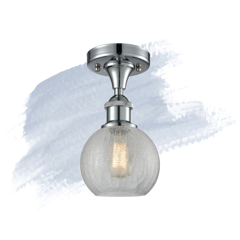 Plafonnier semi-encastré 8 lumières Baptista, Chrome poli, Transparent craquelé, 12'' H X 8'' W X 8'' D