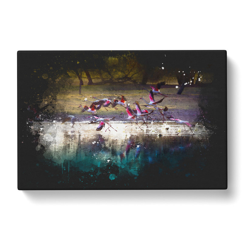 Flamingos Taking Flight - Wrapped Canvas Painting, 60cm H x 91cm W x 3cm D