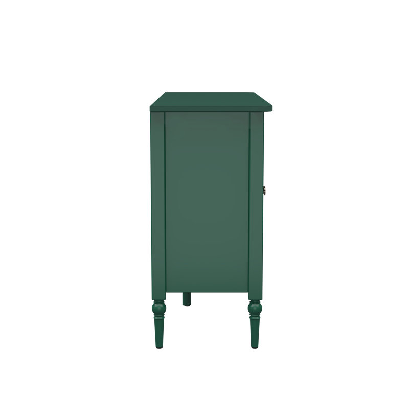 Green Mid-Century Modern Buffet Cabinet with Glass Doors