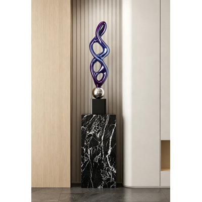 Contemporary Artistic Resin Decor Statue, Tall Vertical Flowing Twist Sculpture With Crystal Ball Base For Entryway Console Styling