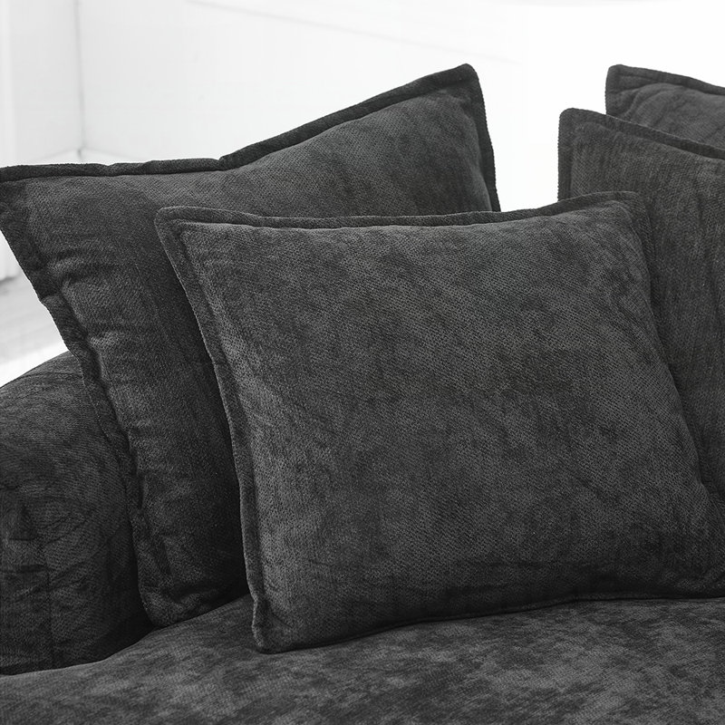 Canapé-lit rond entièrement compressé avec 8 coussins décoratifs pour un salon moderne et confortable, Noir