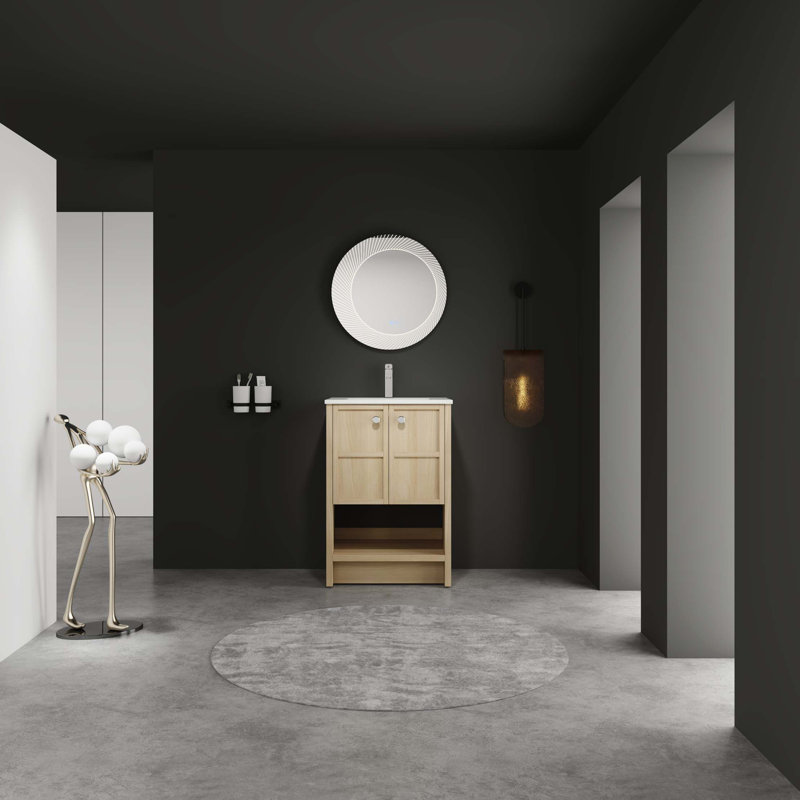 Lavabo de salle de bain autoportant en céramique 24 po 24 po, 2 portes à fermeture douce, contreplaqué