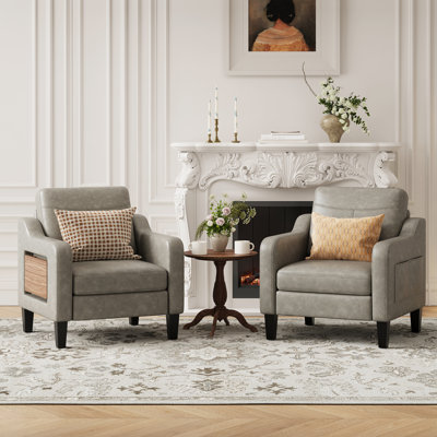 Wide Upholstered Accent Chair Faux Leather Armchair