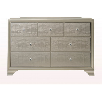 1Pc Modern Glam Style Champagne Finish Glam Seven Drawer Dresser Embossed Crocodile Pattern Wooden Bedroom Furniture