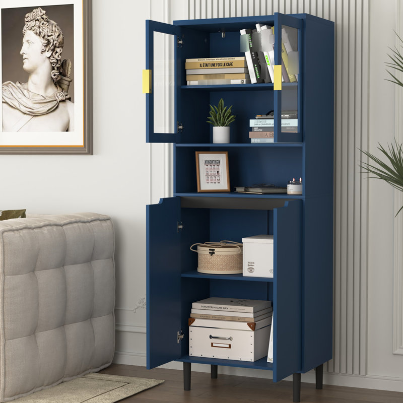 Armoire de rangement peinte en bleu marine - Idéale pour le salon ou la chambre. Meuble haut avec tablettes réglables.
