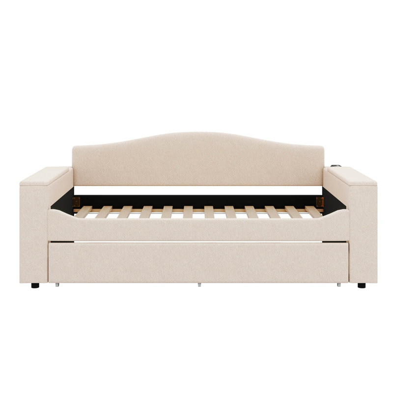 Lit de jour rembourré Verlisa, Simple, Beige