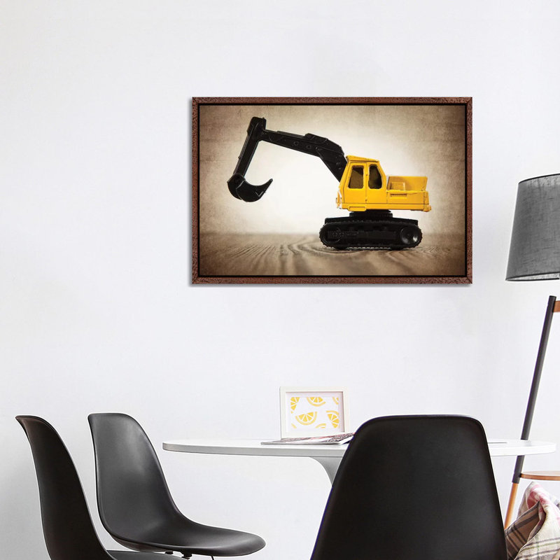 Excavator - Print on Canvas, Classic Brown Wood Framed, 101.6 cm H x 66.04 cm W
