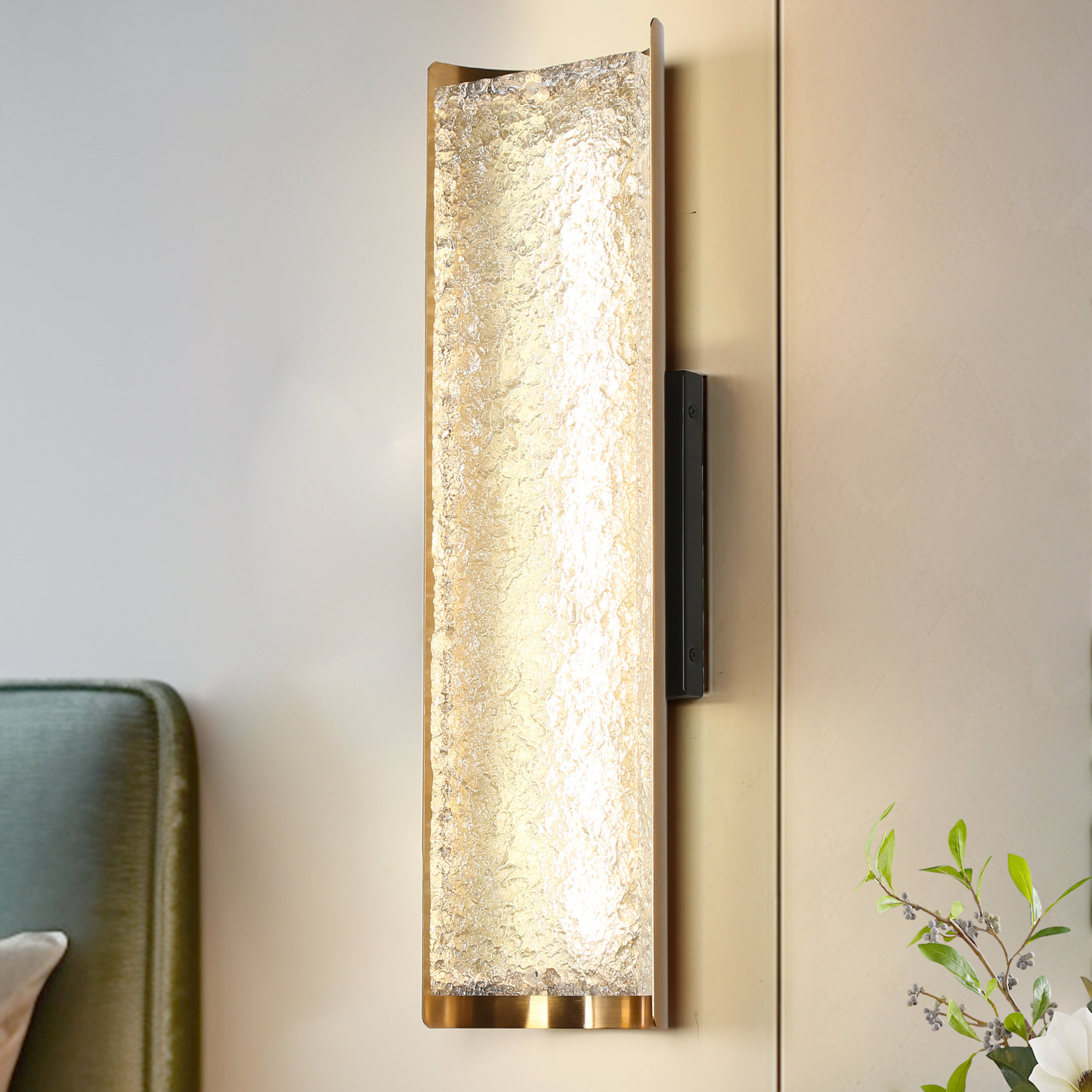 Modern Brass LED Wall Sconce With Water Texture