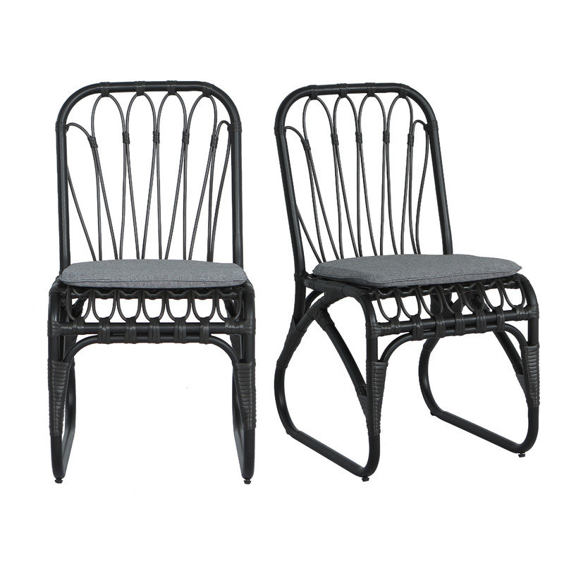 All-Weather PE Rattan Wicker Patio Dining Chairs Set of 2, Outdoor Seating with Washable Removable Cushions for Backyard Poolside Garden