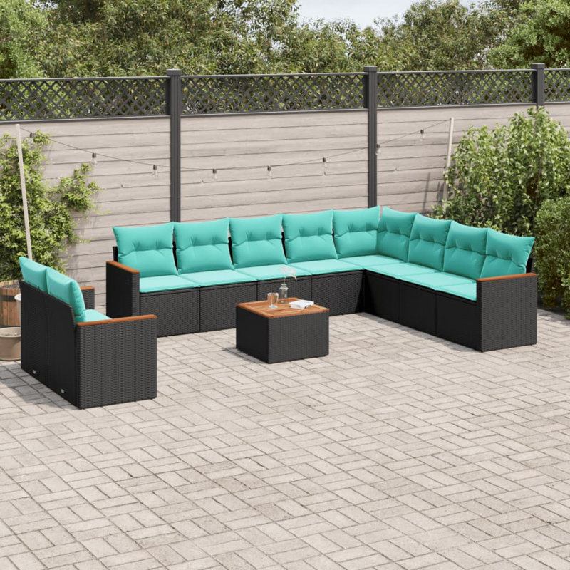  Ensemble de canapé de patio 11 pièces avec coussins en rotin de polyester noir