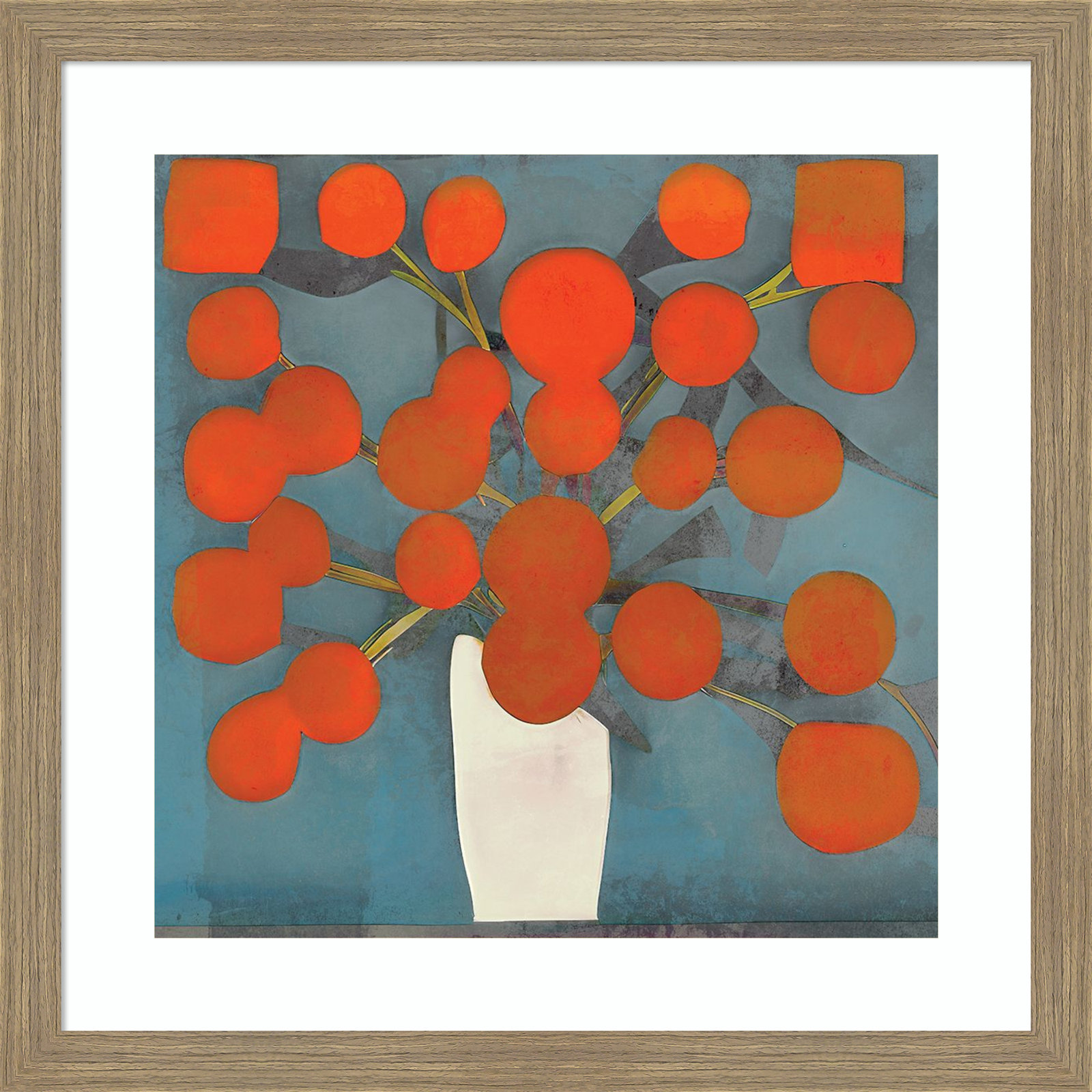 Abstract Orange Flowers by Elena Ray Wood Framed Wall Art Print, Brown, 22" H x 22" W