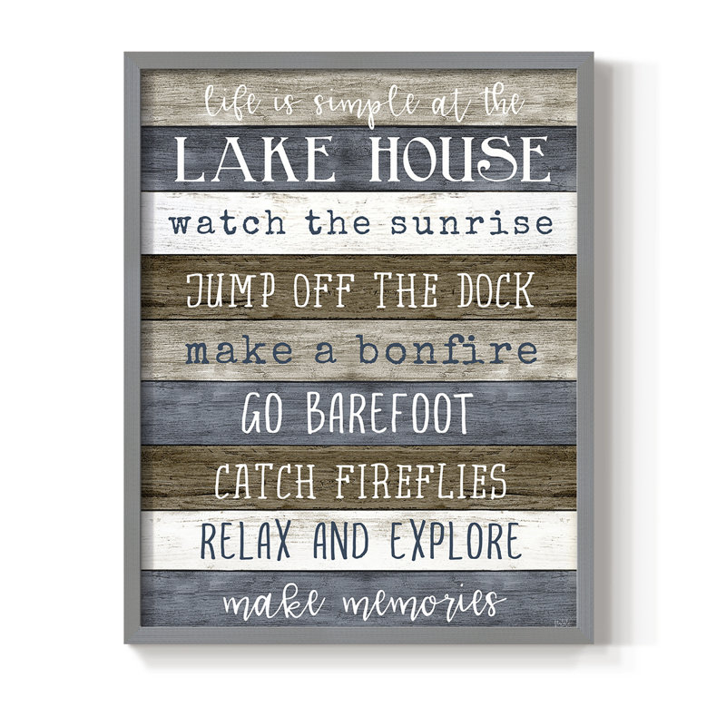 Simple Lake Rules, reproduction encadrée - bois massif, Gris, 15" H x 12" W