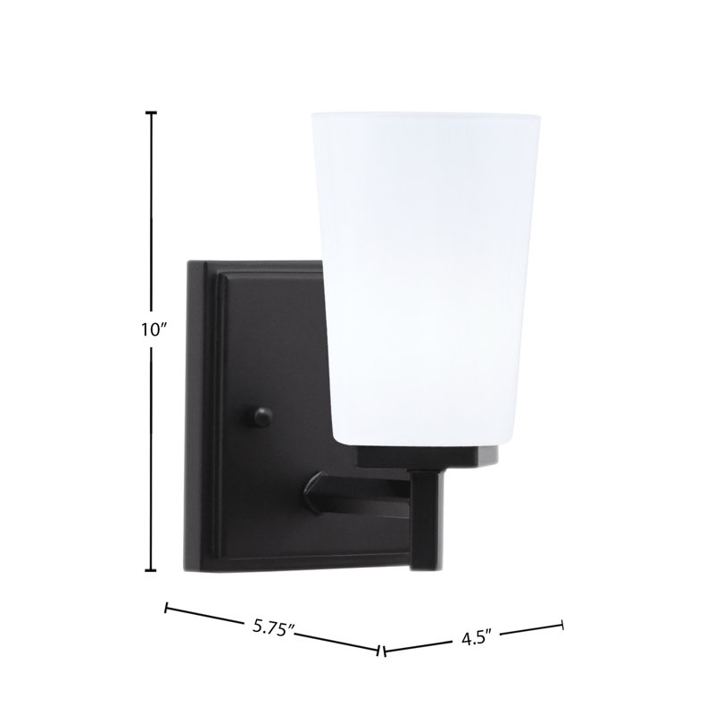 Applique murale Antonetta, fini noir mat, 11,4 cm (L) x 16,5 cm (H), verre opale blanc, 10" H x 4.5" W x 5.75" D