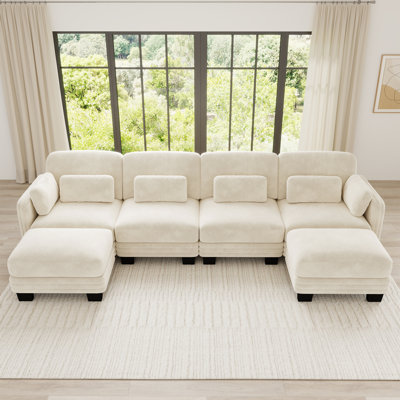 Canapé modulaire en chenille beige à 4 places modulaires à compression, U moderne