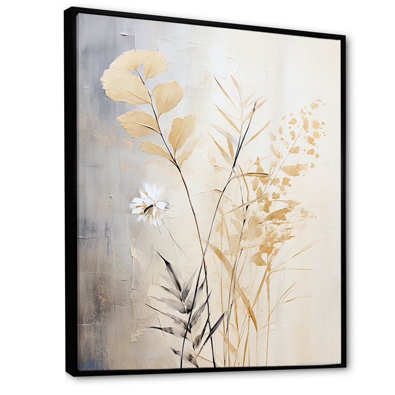 «Beige Herbs Minimal Harmony III», reproduction d'art sur toile, Cadre flottant noir, H 32 po x l 16 po