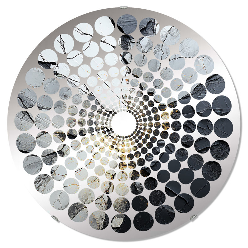 Géode de pierre grise brisée Minimalisme II - Miroir décoratif à pois radiaux | Rond, 23,6 po x 23,6 po