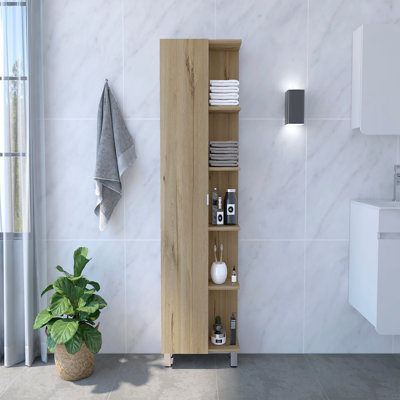 Armoire en lin à porte simple H 62 po, cinq tablettes extérieures, quatre tablettes intérieures