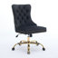Fauteuil de bureau au design américain moderne, noir, revêtement en velours, pivotant et réglable, piètement en métal doré électroplaqué, boutons, finitions cloutées artisanales, confort durable pour un intérieur élégant, noir