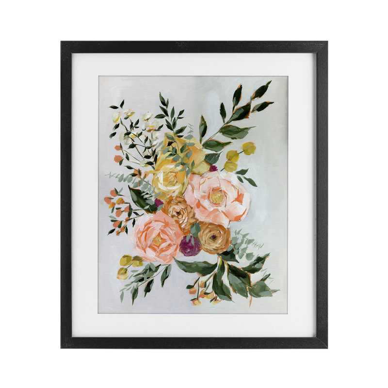 «Brushed Bundle of Flowers», reproduction encadrée sous verre, conception par Annie Quigley, H 16 po x l 13 po, Noir