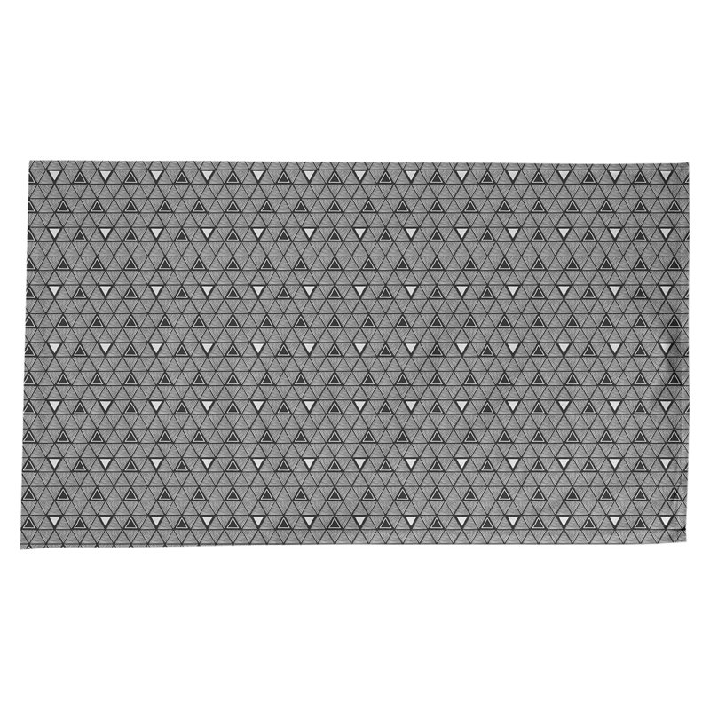 Nappe géométrique en coton - Triangles dessinés à la main, collection Jordao, lavable à la machine, Noir, L 102 po x l 58 po