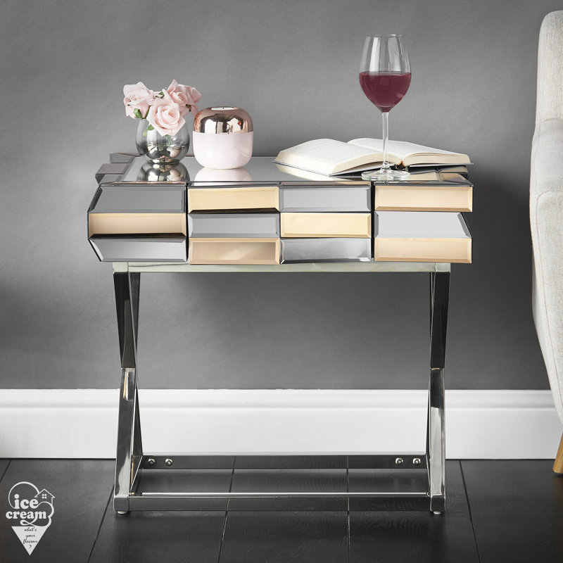 Corinth 110cm Glass Top Console Table, Rose Gold/Silver