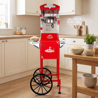 Vintage 10-Ounce Professional Kettle Popcorn Machine with Cart, Wheels & 3 Plastic Measuring Spoons