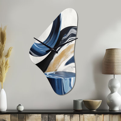 Muskan Blue Cream Bold Shapes Marble - Marble Unique Shape Metal Wall Clock, Blue Asymmetrical Wall Clock Print