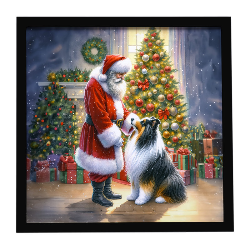 Collie and Santa Claus Framed Metal Print