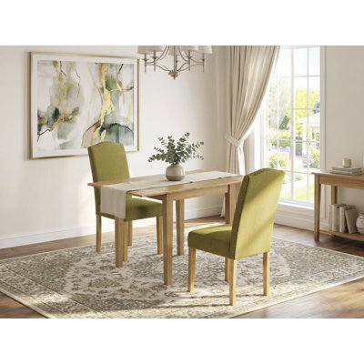 3 Piece Dining Set Contains a Rectangle Dining Room Table with Dropleaf and 2 Dark Coffee Linen Fabric Upholstered Chairs, 30x48 Inch, Mahogany