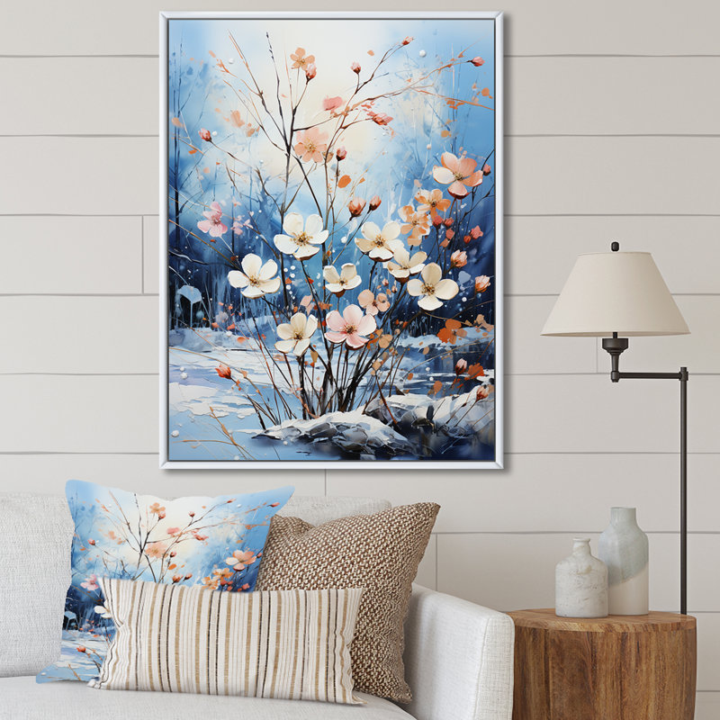 Bouquet de fleurs de neige en harmonie, H 20 po x l 12 po x P 1 po, Cadre flottant blanc