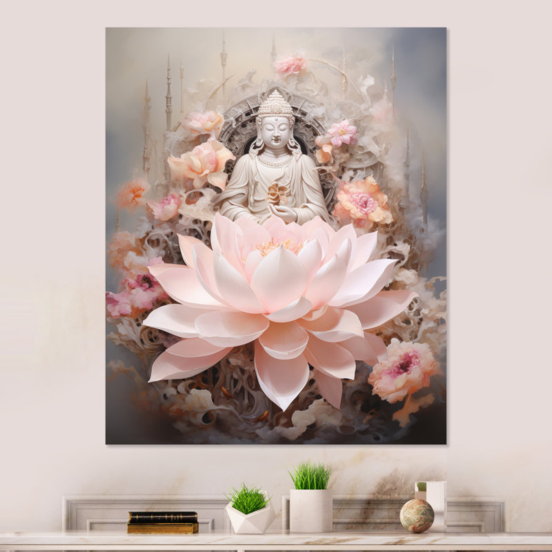 Bouddha rose, lotus de la sagesse, impression d'art mural en métal bouddhisme, H 32 po x l 16 po