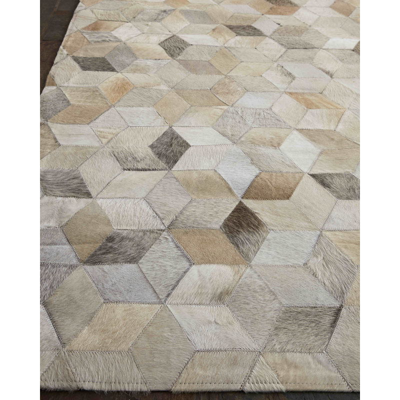 Natural Hide Cowhide Geometric Area Rug in Silver, Rectangle 11'6" x 14'6"