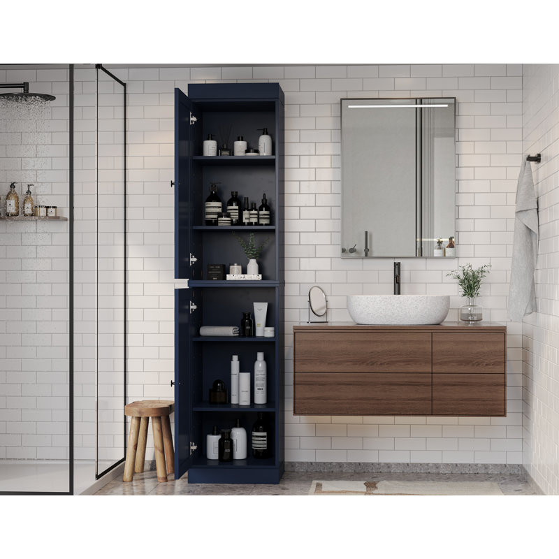 100% Solid Wood 16.5" Bathroom Storage Cabinet with Shaker Doors & Adjustable Shelves, Navy