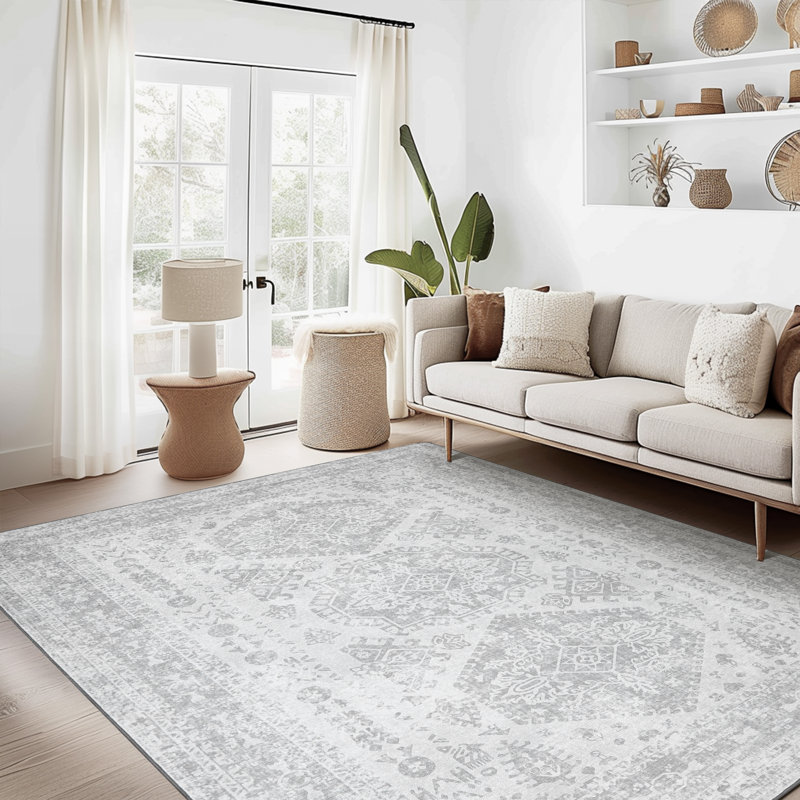 Denyah Washable Area Rug for Living Room  Non Slip Gray Rugs Gray, Rectangle 9' x 12'