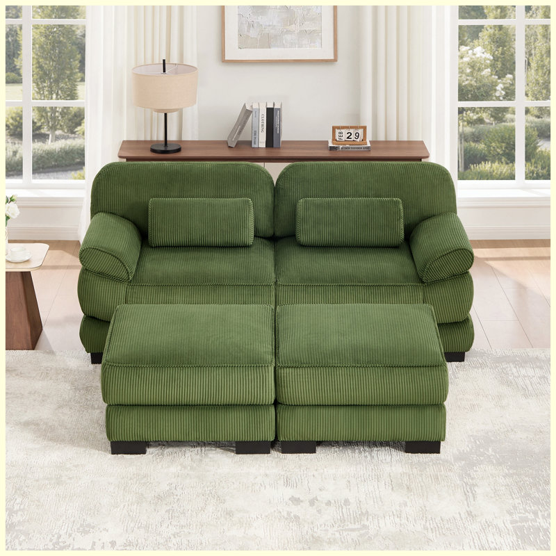 Canapé d'angle modulaire en forme de U Cloud Couch 76,4 po, canapé 2 places avec 2 poufs, coussins épais, velours côtelé respirant, vert