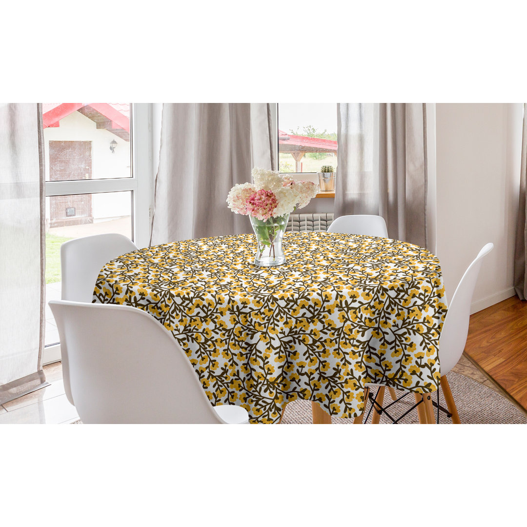 Runde Tischdecke, Retro Look Gelbe Blumen, Blumen, Gelb Braun