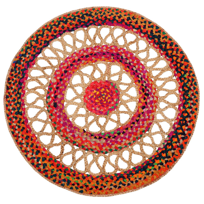 Tapis de yoga-asana rond en coton recyclé et en jute Party-Punch 