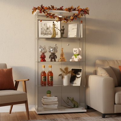 Jacody Glass Display Cabinet with LED Light, 4-Shelf Curio Cabinet by Ebern Designs
