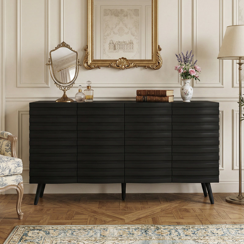 Aurilia 55.1'' Wide 4 Doors Sideboard With Adjustable Plate and Metal Legs, Black