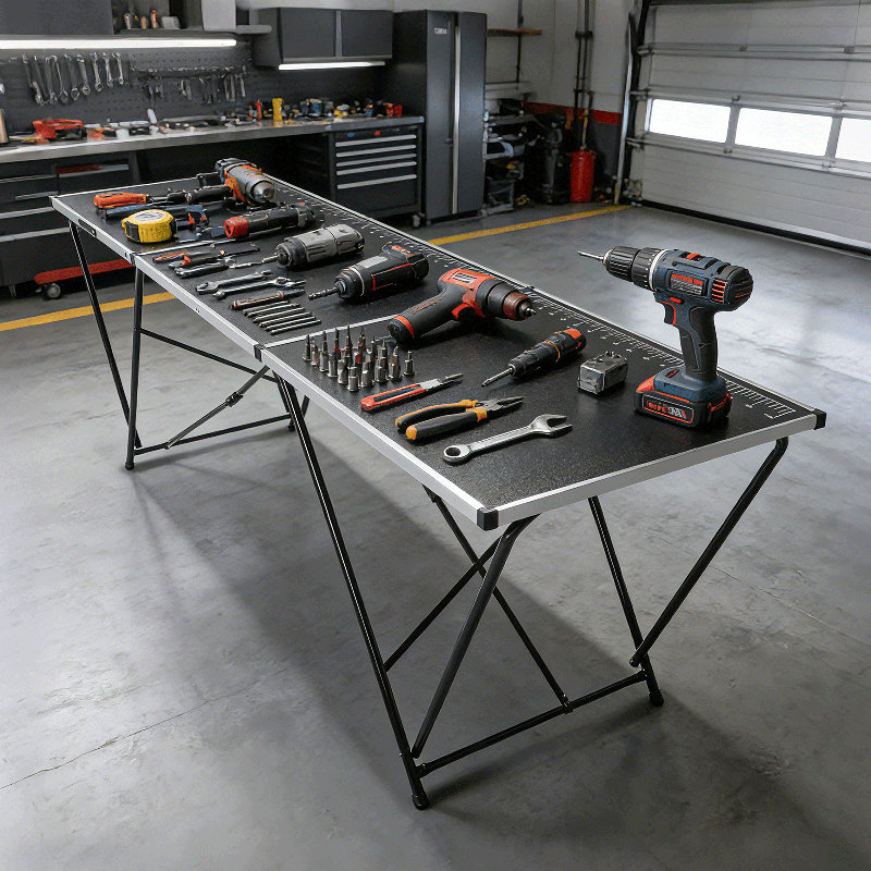 Établi 118 po x 23,6 po, table de travail pliable et mesurable, surface en acier inoxydable, capacité de 66 lb.