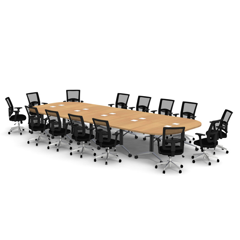 Rectangle 14 Person 80'' L Training Table and Chair Set with Cable Management, Beech