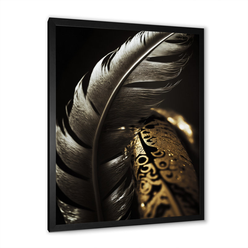 " Silver Boho Chic Feather ", Black Picture Framed, 12" W x 20" H