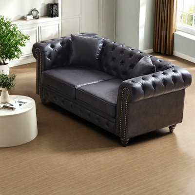 Canapé Chesterfield noir contemporain, revêtement en tissu Tech pour le salon