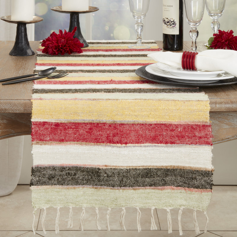 Colorful Cotton Striped Table Runner with Fringe